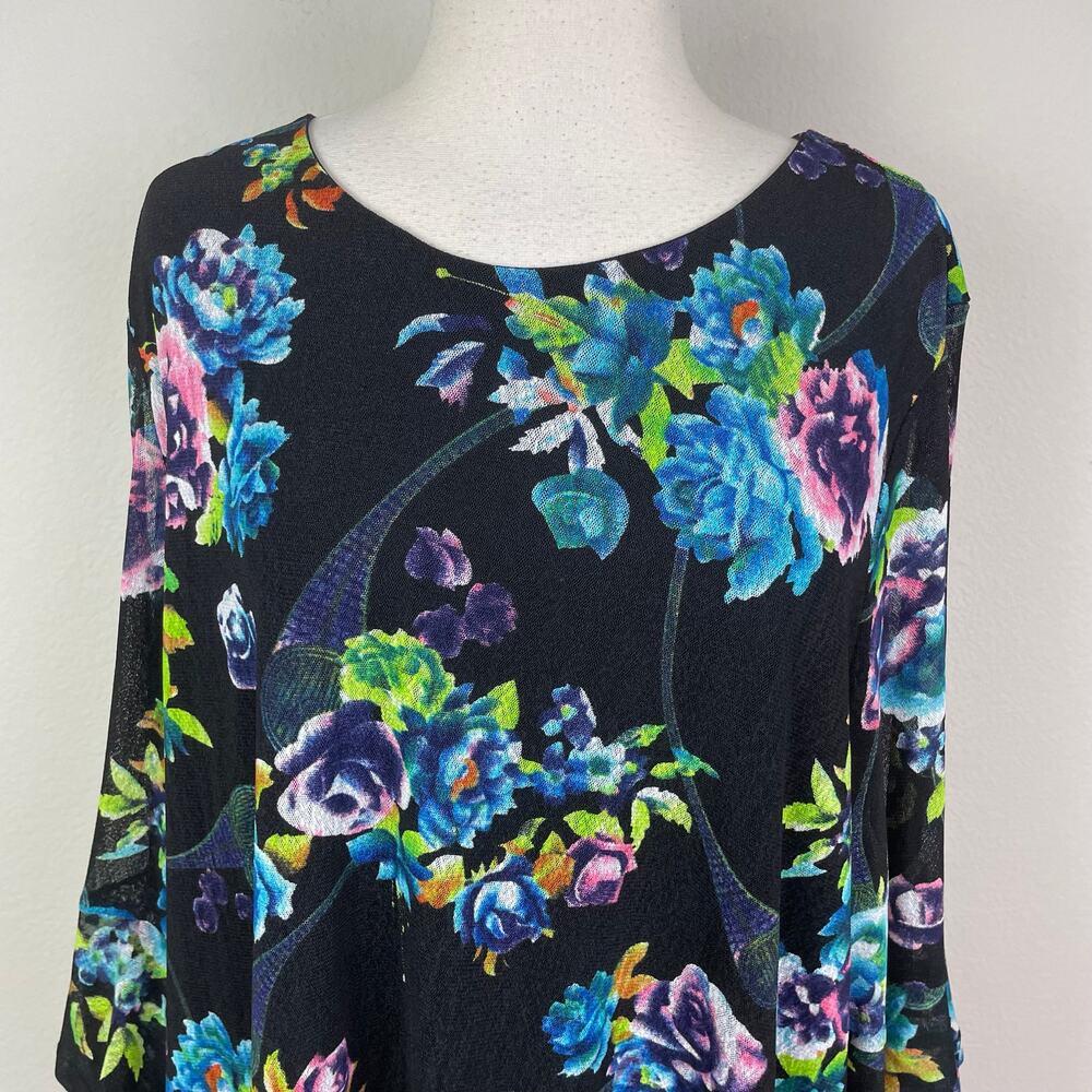 Calessa Black Floral Layer Flared Sleeve  Knit Top  *2X/3X - Picture 10 of 12